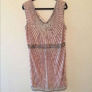 Plus Sequined Beaded Blush 1920s Cocktail Dress